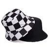 ワイドブリム帽子バケツ帽子ファッションサマーバケットハット格子縞の黒い白いパナマバケツ帽子折りたたみ可能なコットンウーマンメンズ釣り帽子ヒップホップボブユニセックスキャップHKD230810