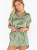 Women's Sleepwear Linad Loose Pajamas For Women 2 Piece Sets Short Sleeve Female Casual Home Suits With Shorts 2023 Summer Nightwear