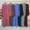 Vêtements ethniques 3 pièces Abaya ensemble musulman Hijab robe avec jupe portefeuille crêpe froissé ouvert Abayas pour les femmes dubaï turquie africain islamique