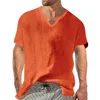 Men's T Shirts Mens Summer Tops Casual White V Neck T-Shirt Men Blouse Cotton Linen Baggy Man Clothing Chemise Hombre Homme Camisetas