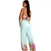 Women's Two Piece Pants Suit 2 Set Woman 2023 Sexy Backless Sleeveless Vest Crop Top And Long Floral Print Matching For Women