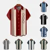 Men's Dress Shirts 50s Style Bowling Shirt for Men Striped Casual Breathable Short Sleeve Shirts Summer Streetwear 230809