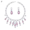 Orecchini di collana set da festa di matrimonio francese Nava con diamante rosa e catena di gioielli con zircone da sposa a 2 pezzi per abiti da donna