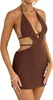 Women's Halter Bodycon Mini Dress Sleeveless Tie Backless Hollow Out Corset Knit Dress Wrap Dress Summer Beach Dress