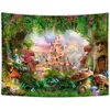 Tapisserier Castle Tapestry Tree and River in Fantasy Forest Wall Hanging Fairy Tale Tapestries for Kids Bedroom Living Room Dorm Wall Decor R230810