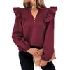 Pendlare kvinnors kläder skjortor tidig höstkollektion rufsad långärmad designtröja