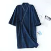 Men's Sleepwear 2023 Plaid Japanese Kimono Pajamas Robe Women Men Spring Summer Pure Cotton Thin Loose Couple Bathrobe Daily Home Wear S406