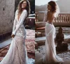 Sexy Backless Mermaid Long Sleeve Wedding Dresses Bling Sequins Beads Plunging V Neck Summer Beach Boho Bridal Gowns BC15145