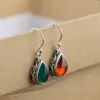 Dangle Earrings Real 925 Sterling Silver Color Heart Drop For Women Vintage Earring Green Stone Red Cubic Zircon Fashion Jewelry Gifts