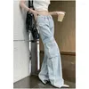 Jeans femme bleu Cargo pantalon taille haute solide Vintage droit surdimensionné mode 2023 automne bas large jambe pantalon