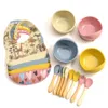 Cups Dishes Utensils BPA FREE 5PCS Set Silicone Baby cups dishes Waterproof printed baby bibs Suction Bowl accessories for babies 230810