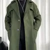 남자 트렌치 코트 가을 겨울 클래식 군대 녹색 바람막이 중간 길이 캐주얼 한 느슨한 하이 스트리트 오버 코트 재킷 남자 최고 남성 의류