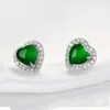 Stud Earrings Natural Green Chalcedony Hand Carved Heart Shaped Fashion Jewelry Women's 925 Silver Inlaid Gift Accessories