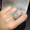 Band Rings YULUM 8*10mm Australia Opal with 3mm Natural Opal Flower Design and Silver 925 Wedding Rings for Women
