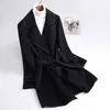 OC440m20# Женское пальто с запахом, зимняя одежда для поездок на работу, двустороннее кашемировое пальто средней длины, контрастная шерсть