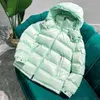 Vinter ner kvinnor puffer jackor kvinnor kläd mode varma toppar parka rosa foder lång ärm huva vita rockar streetwear designer vintrar topp