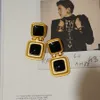 Conjuntos de joias de casamento feminino vintage preto pingando óleo quadrado brincos ins personalidade geometria pingente clássico eardrop 230809
