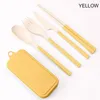 Geschirr Sets Tragbare Messer Picknick Stäbchen 4 teile/satz Outdoor Set Weizen Stroh Utensilien Faltbare Gabel Student Camping Geschirr Löffel