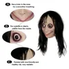 Party Masks Molezu Funny Scary Party Mask Latex Clown Cosplay Full Head Momo Mask Big Eye With Long Wigs Masquerade Halloween Party 230809