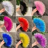 Produits de style chinois Lolita Éventail pliant en plumes blanches Doux classique Éventail à main noir Accessoires de vêtements de fête de danse de mariage Décoration d'intérieur