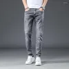 Herren-Jeans, dunkelgrau, für Männer, Kleidung, Denim, ausgewaschen, Distressed-Hosen, elastisch, gerade, Retro-Freizeitkleidung, Bleistift-Passform, verkürzte Hose