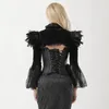 Women's Jackets Black Gothic Punk Cropped Jacket Long Sleeve Feathers Lace Cardigan Stand Collar Steampunk Bolero Plus Size Women Victorian