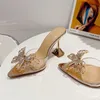 Sandals Silver Gold CRYSTAL Butterfly-Knot Women Slippers Sandal Shallow Pointd Toe Mules Clear High Heel PVC Transparent Pumps Slides S 230809