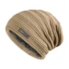 Bérets hiver homme mâle chaud tricoté Skullcap extérieur épaissir polaire doublé Bonnet casquette couleur unie rétro décontracté Bonnet chapeaux