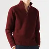 Hommes chandails à manches longues mince fermeture éclair col montant tricoté pull automne hiver loisirs solide tricot pull hommes vêtements