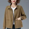 Kvinnans jackor 2023 Spring Autumn Coat Kvinnlig medelålders och äldre Casual Jacket Tops Lose Thin Polo Lead Shirt Ytterkläder