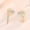 Cadenas 925 plata esterlina estrella Luna pendientes para mujer versión coreana moda asimétrica pequeño diseño corto