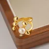 Wedding Rings ALLME INS Fashion Freshwater Pearl Charm For Women 18K Real Gold Plated Brass Geometric Irregular Adjustable Open Ring