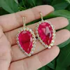 Kolki Dangle Kkgem 22x33mm Big Teardrop Red Quartz CZ Crystal Hook dla kobiet luksusowa biżuteria