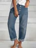 Spodnie damskie Capris Pants Women's Loose Flight Flight kieszeń swobodne dżinsy Niebieskie proste wakacje dżinsowe spodnie uliczne odzież Bezpośrednia wysyłka Z230810
