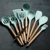 Cooking Utensils 1PCS Silicone Spatula Spoon Tongs Heatresistant Soup Nonstick Shovel Wooden Handle Kitchen Tool 230809