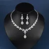 Bruiloft Sieraden Sets WEIMANJINGDIAN Merk Blue Teardrop en Marquise Cut Zirconia CZ Crystal Ketting Oorbellen Bruids Set 230809