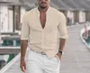 Chemises habillées pour hommes Chemise décontractée en coton et lin pour hommes Col montant solide à manches longues Haut ample Printemps et Automne Belle chemise à la mode 230809