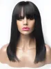 Synthetic Wigs 100% Human Hair Wig With Bangs Short Bob Human Hair Wigs For Black Women Brazilian Straight Black 30 Inch Long Fringe Wig 230809