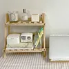 Hooks Wooden Desktop Storage Rack Double-Layer Shelf Folding Desk Organizer Heavy-Duty Multifunctional