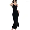 Casual Dresses Y2K Dress Black 2023 Women Party High midja rygglös Sling Slash Neck E-Girl Summer Vestidos Bodycon Lace Up