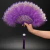 Chinese Style Products Lolita Feather Folding Fan Japanese Girl Gothic Court Dance Hand Fan with Pendant Gift Wedding Party Decoration R230810