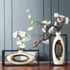 Chinese Style Creativity Ceramic Vase Wooden Frame Retro Openwork Vase Modern Home Flower Arrangement Decoration Flower Vases HKD230823