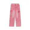 Women's Jeans Pink Baggy Cargo Pants Y2K Clothing Multi-Pocket Relaxed Fit Jeans Fairy Grunge Clothes Alt Emo Streetwear Unif 230809