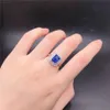 Band Rings Genuine 18K White Gold Rings Female 2CT Rectangle Sapphire Diamond Wedding Rings For Women Beautiful Birthday Jewelry