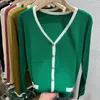 Women's Sweaters V-Neck Gold Color Fashion Knit Sweater Full Sleeves Good Quality Real Picture Lady Tops Jumpers Knitted Cardigan