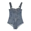 Regatas femininas Sexy Tank Tops Crop Top 2023 Moda Denim Delicado Botões Bustier Colete Feminino Skinny Dance Halter Bralette Bodysuit