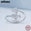 Bröllopsringar Wostu Open Ring 925 Sterling Silver Hamsa Hand Lucky Ring med blommönster och Moonstone for Women Happiness Protection Gift 230810