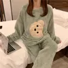 Vêtements de nuit pour femmes plus velours ensembles de pyjama femmes dessin animé doux Kawaii doux à manches longues automne hiver chaud maison salon porter flanelle mode