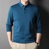 Men's T Shirts Mulberry Silk Fabric Solid Color Long Sleeve Polo Shirt 2023 Spring Business Fashion Casual Tops Male Brand