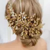 Biżuter ślubna Bride Kobiety Kobiety Kryształowy Wedding Hair Coman szampana ślubna z boku grzebienia pełne włosy Akcesorie dla kobiet i dziewcząt 230809
